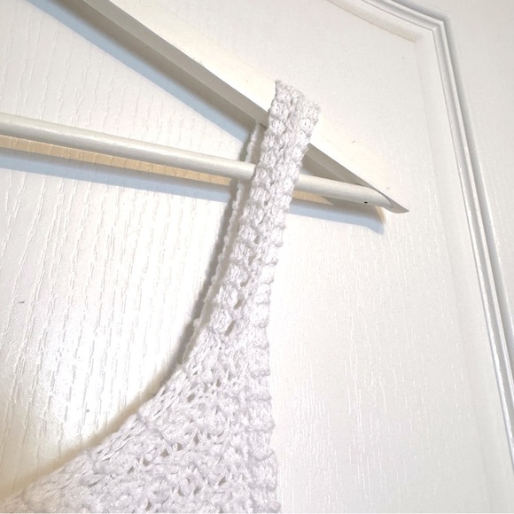 Aerie AE womens XS White Crochet Crop Tank Top fringed resort beachy boho hippie - Picture 3 of 7